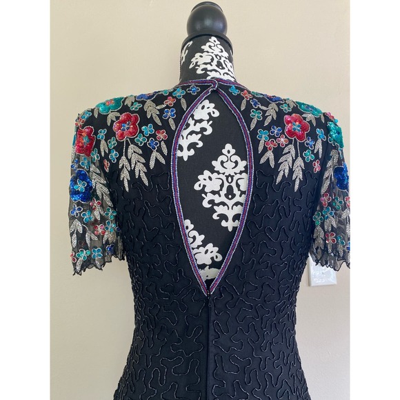 Vtg Scala L 100% silk beaded dress sequins lbd unique cutout - Picture 4 of 6